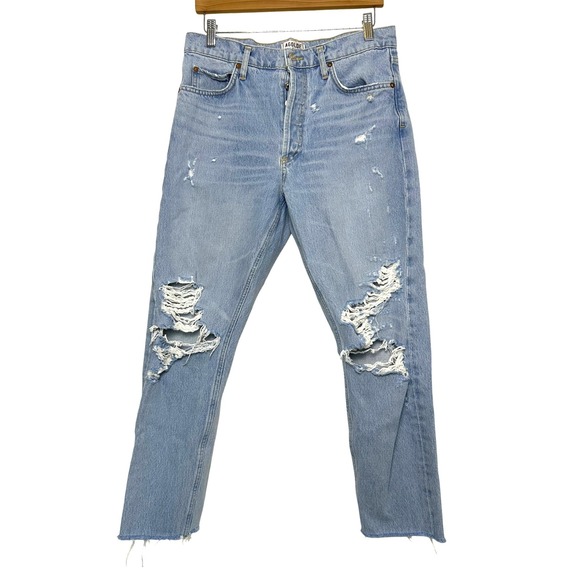 Agolde Denim - AGOLDE Jeans Womens 29 Jamie High Rise Distressed Light‎ Wash classic raw hem